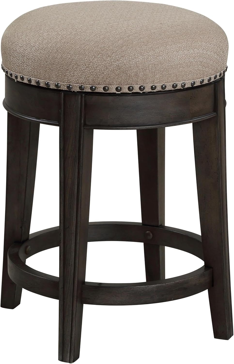 Pemberly Row Traditional Wood Console Table Set, 77 in x 21 in x 36 in, Distressed Gray Finish, Includes 3 Swivel Stools with Nailhead Trim, Power Center with USB Ports for Casual Dining or Workspace