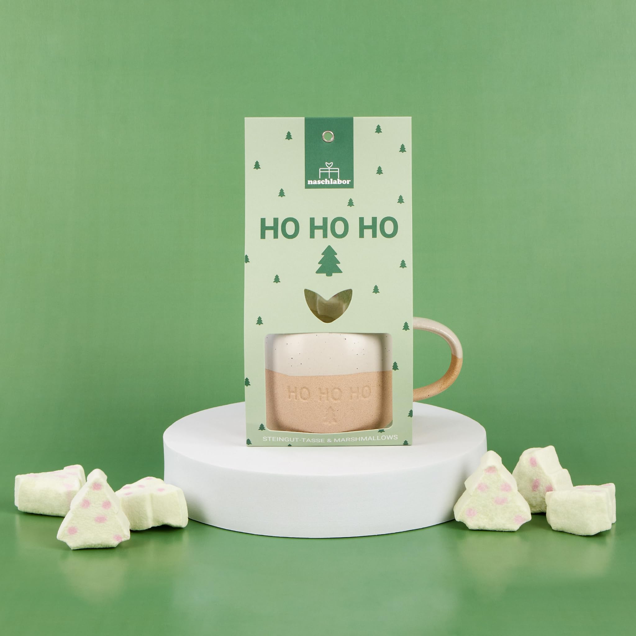 6er Set Ho Ho Ho mit Tasse und Marshmallows in Tannenbaum-Form | Weihnachtliche Idee für Familie, Freunde & Kollegen | Süßes Mitbringsel für Advent & Weihnachten | Perfekt zum Dekorieren, Genießen