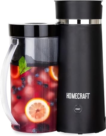 Homecraft Iced Tea Maker & Cold Brew Coffee Machine 2 Quart Double Insulated Pitcher, Steeping Basket, Makes Fuit Infused Teas & Iced Lattes Black