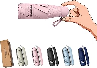 Travel Essentials Mini Umbrella for Purse With Case Small Compact UV Sun Protection Lightweight Tiny Pocket Manual Open Close Umbrella for Women Kids and Men Fits Purse Backpack