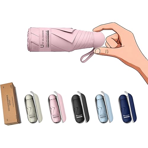 BAODINI Travel Mini Umbrella for Purse With Case Small Compact UV Sun Protection Sun Lightweight Tiny Pocket Manual Open Close Umbrella for Women Kids and Men