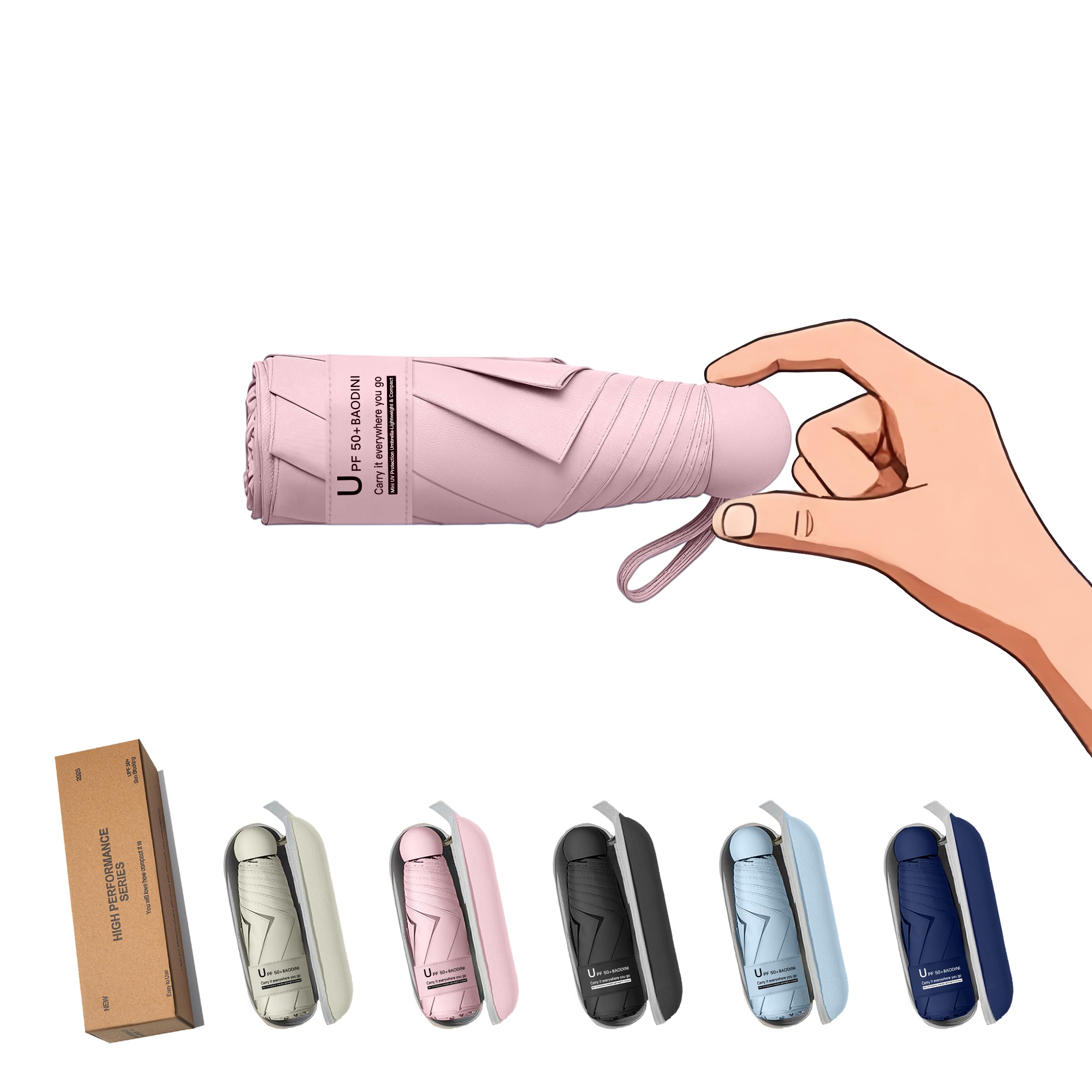 BAODINI Travel Essentials Mini Umbrella for Purse With Case Small Compact UV Sun Protection Lightweight Tiny Pocket Manual Open Close Umbrella for