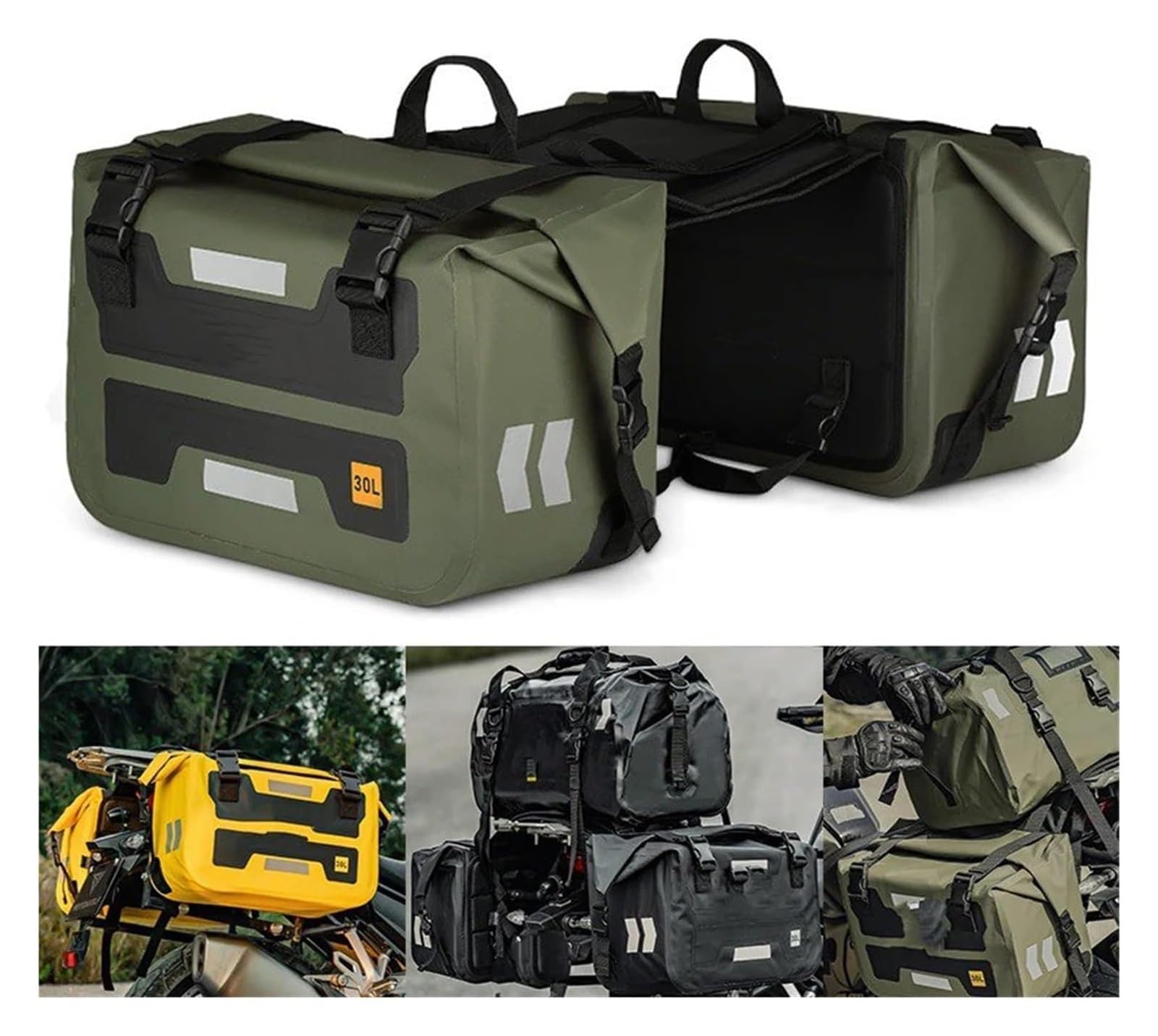 Motocicleta Alforja Bolsas Sillín De Motocicleta Exteriores Viajes Larga Distancia Gran Capacidad Almacenamiento Lateral Impermeable Asiento Trasero Alforja Motor Bolsa Trasera Moto(Verde)