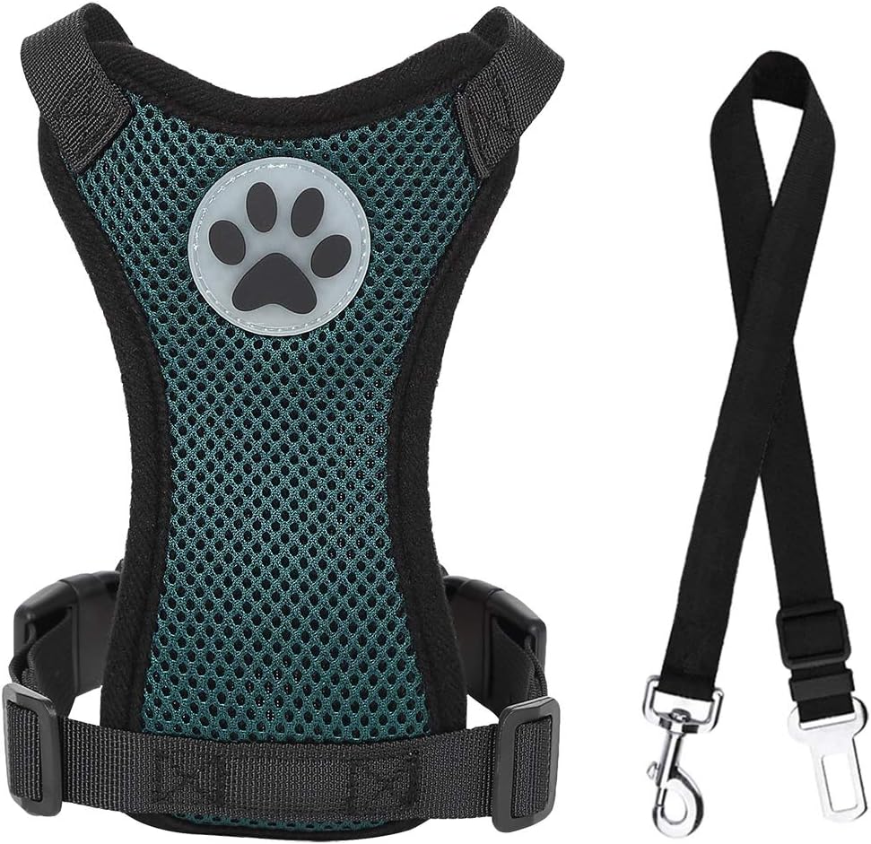 Kosttapaws Dog Car Vest Harness Seatbelt Set, Dog Car Adjustable Pet Harness with Safety Seat Belt, Double Breathable Mesh Fabric…