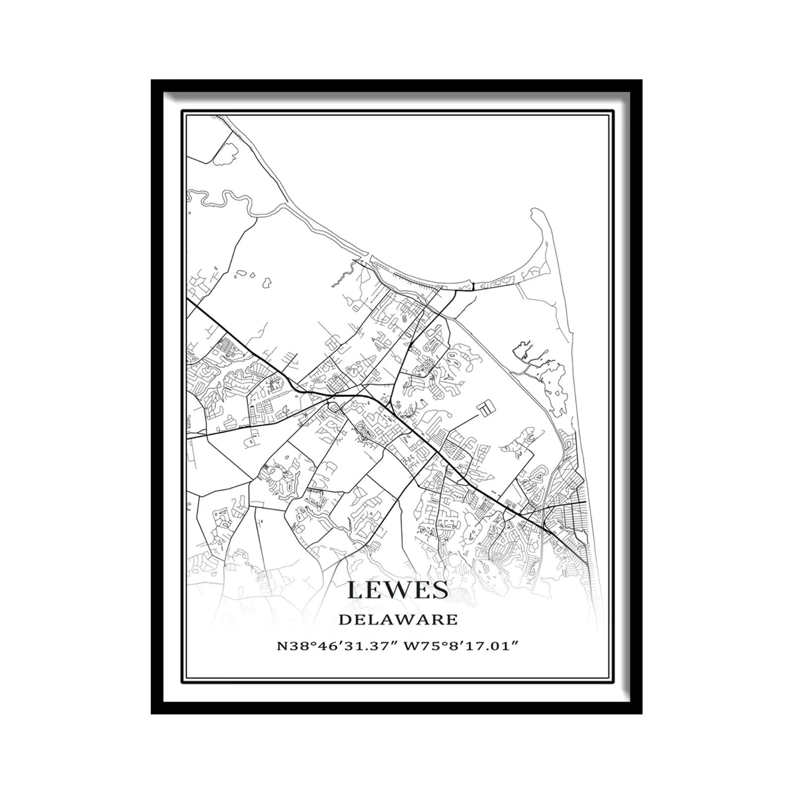 Tanokcrs Lewes Delaware Ameryka sztuka ścienna mapa miasta obrazy płótno nieoprawiona grafika nowoczesny prosty plakat wystrój domu biura 61 x 91 cm
