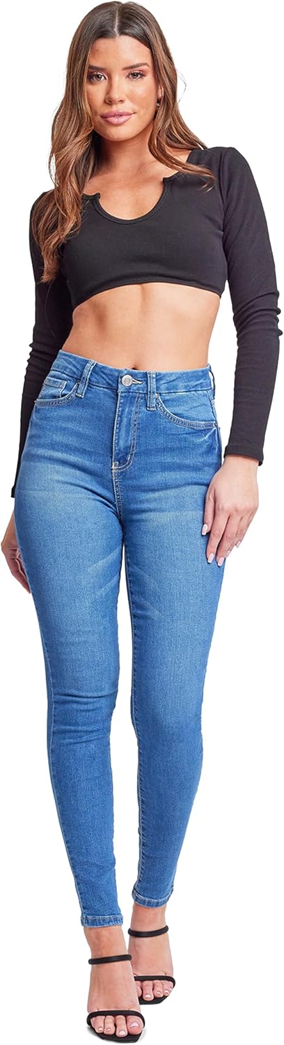 YMI Womens YMI Womens Curvy Fit 1-Button Tailored Wannabettabutt High Rise Skinny Jean Made with Recycled Fibers - Image 7