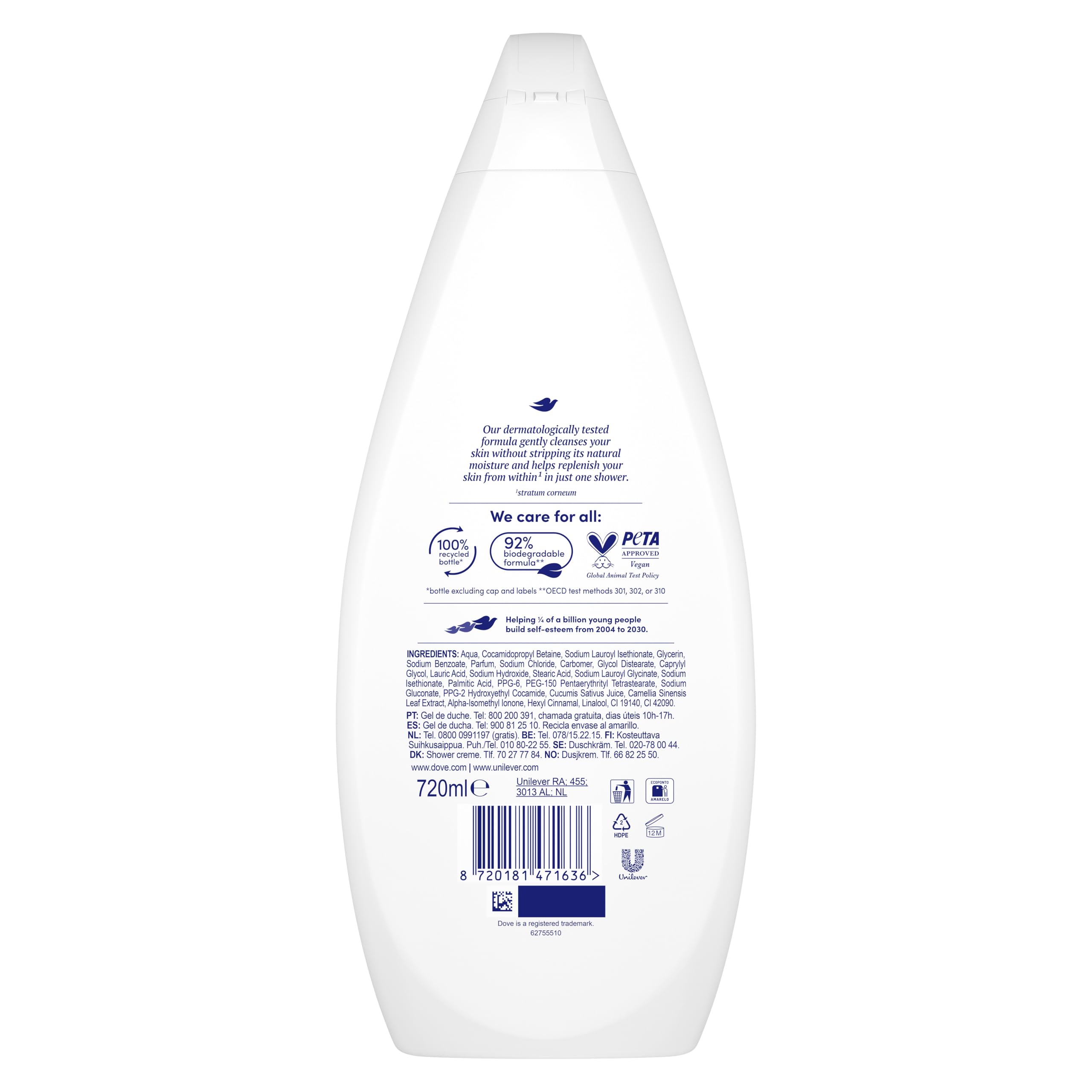 Dove Gel doccia Cura Fresco Pulizia delicata per una pelle liscia, 720 ml