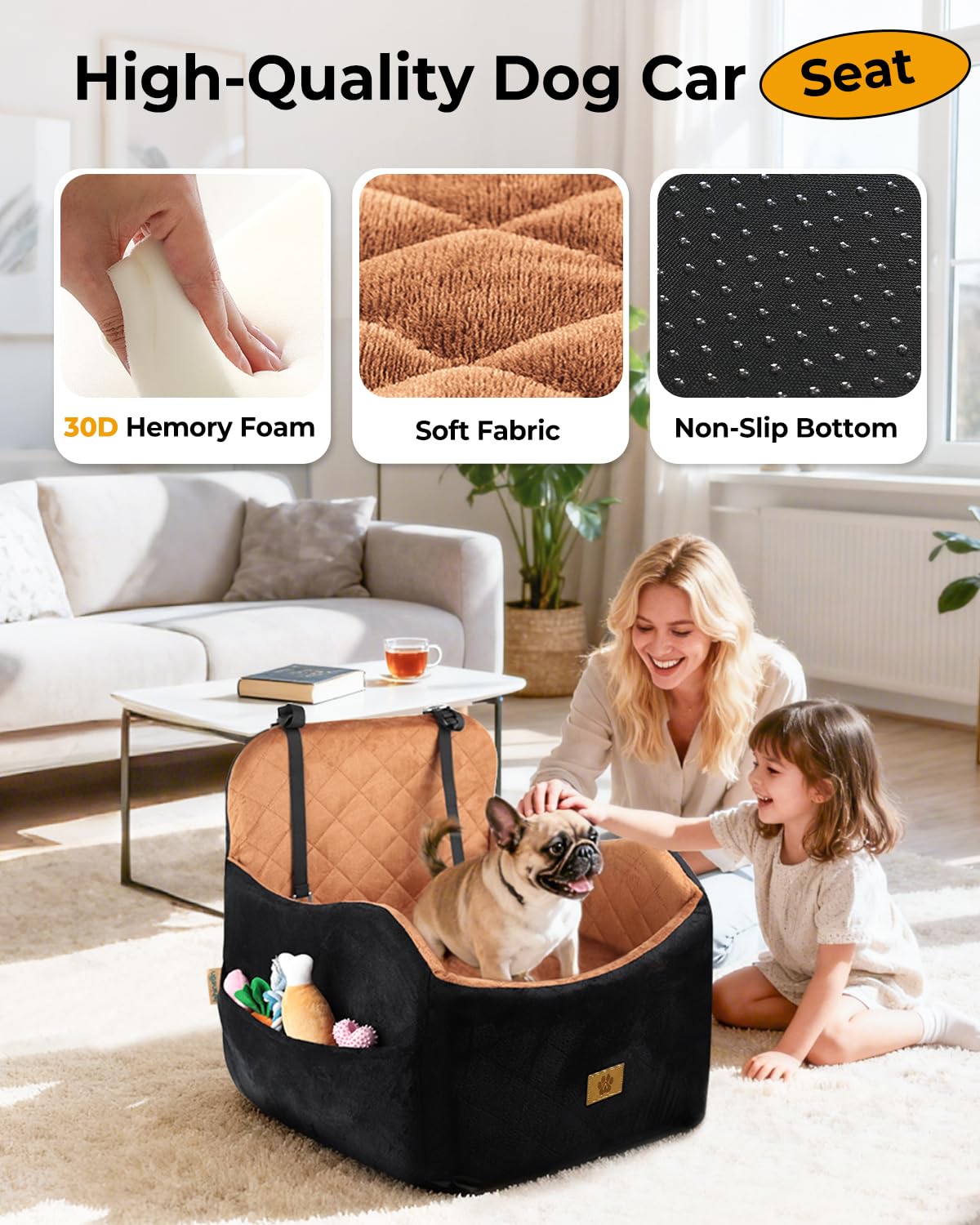 Ishineon Dog Car Seat for Small/Medium Dogs, Detachable Washable Dog Booster Car Seat Under 35lbs, High-Support Memory Foam,Travel Bed with Storage Pockets - image 5