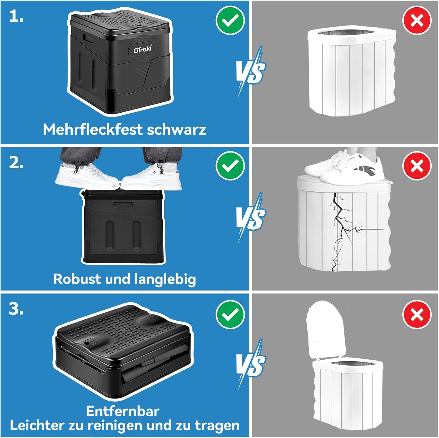 OTraki Campingtoilette Faltbar Mobile Trenntoilette mit 12 Toilettenbeuteln Stabil Camping WC Kompakt Toilette Die Mobile Toilette für Outdoor Camping, Festival, Stau, Zelten