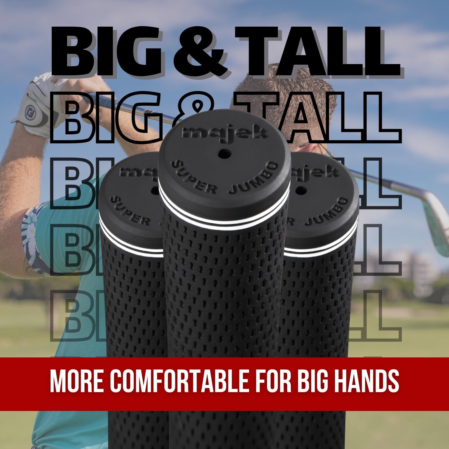 Majek Golf Club Grips Super Jumbo Extra Large Tour 360 Degree Black - NO LOGO - Round .600 Extra Large XL XXL Great for Tall Golfers with Big Hands - Premium Rubber Golf Grips - 13 Pack High Traction