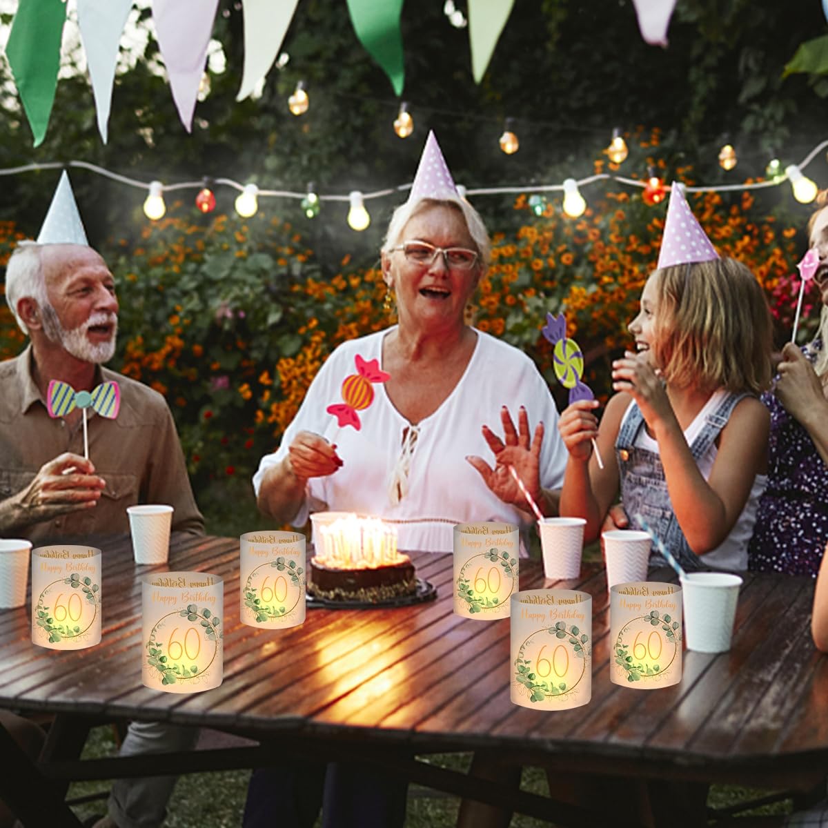 Lot de 12 photophores décoratifs de table pour 60 ans Happy Birthday