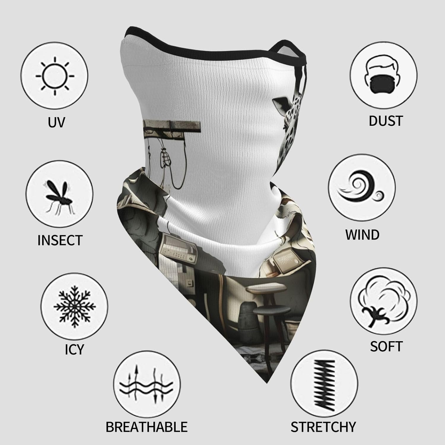 Protection Neck Gaiter Face Cover Giraffe black and white paint Balaclava Scarf Mask, Windproof Breathable Sun Shield for Men Women, Skiing Hiking Cycling Outdoor Sports