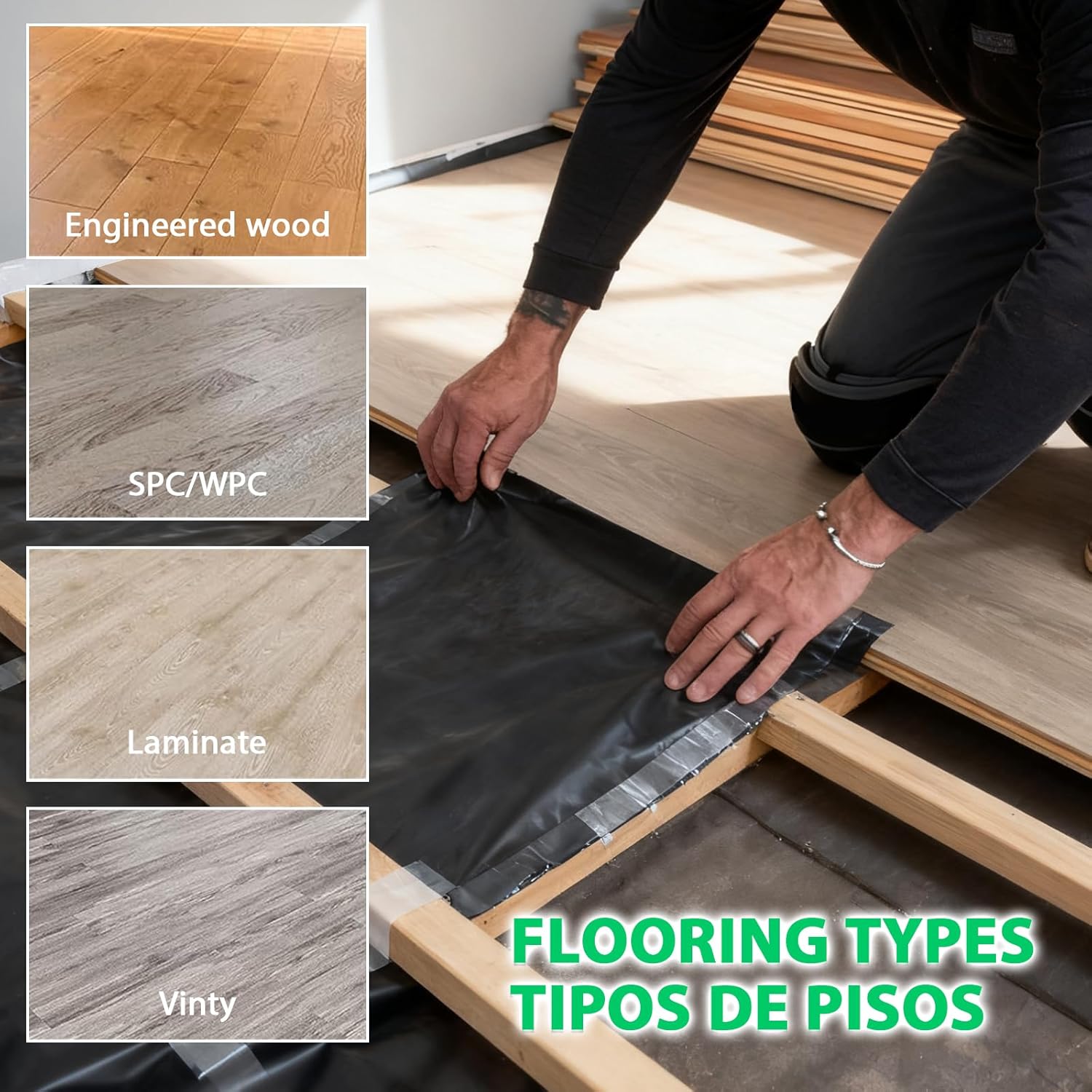 6 Mil 360 sq. ft. Black Moisture Barricade Underlayment Polyethylene Film Roll for Vinyl, Laminate SPC, Engineered Wood Floors with Adhesive Strip