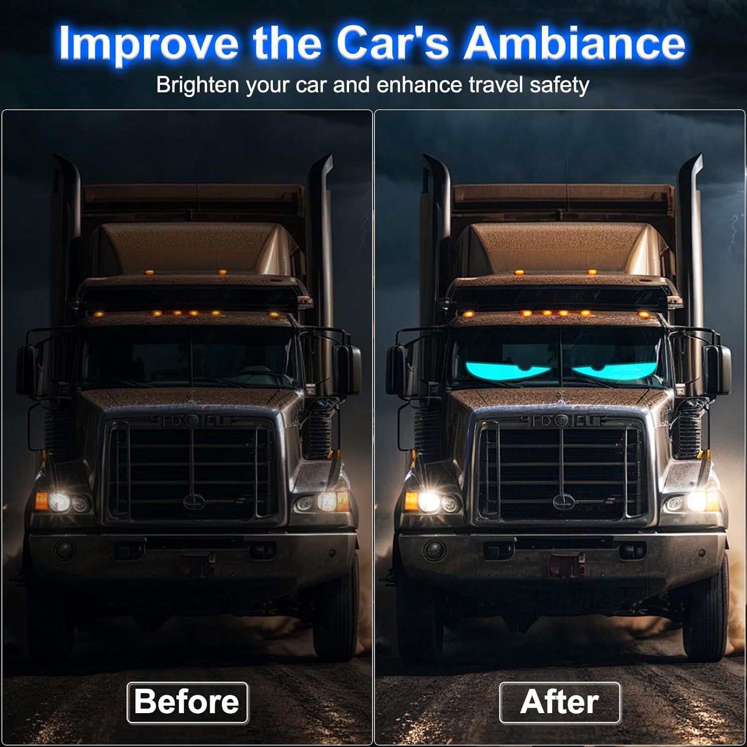 2PCS Devil Eyes Lights for Cars, Programmable LED Display for Car Window, 23.6in x 4.7in Flexible LED Sign, Dynamic Personalized Big Eye Light for Medium or Heavy Truck Windshield