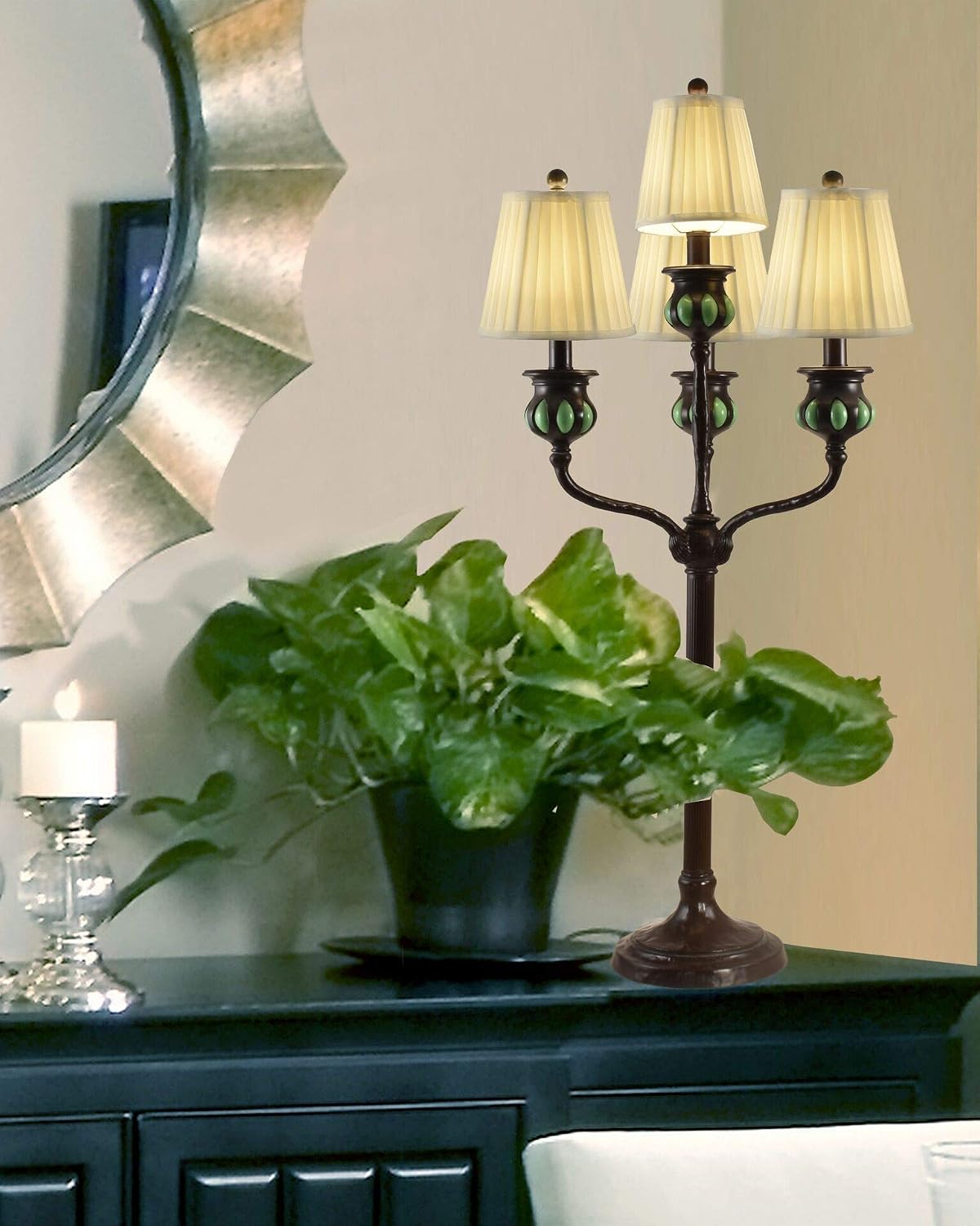 Dale Tiffany TB19017 Green Bedalo Buffet Lamp Set, 4-Light, Antique Bronze