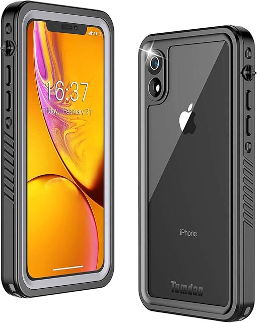 Temdan Case Compatible with iPhone XR Case, 2019 Designed 360 Full-Body Protection With Built-in Screen Protector Heavy Duty Shockproof Dustproof Rugged Bumper Case for iPhone XR (Black/Clear)