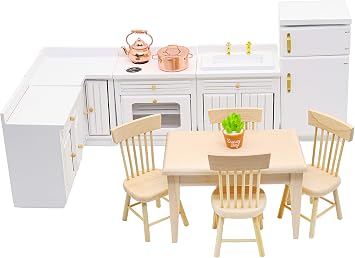 112 Scale Mini Wooden Furniture Miniature Kitchen Furniture Set Mini House Accessories Furniture Model for Birthday Gifts