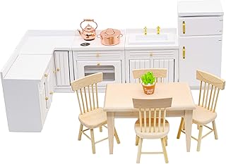1:12 Scale Mini Wooden Furniture Miniature Kitchen Furniture Set Mini House Accessories Furniture Model for Birthday Gifts