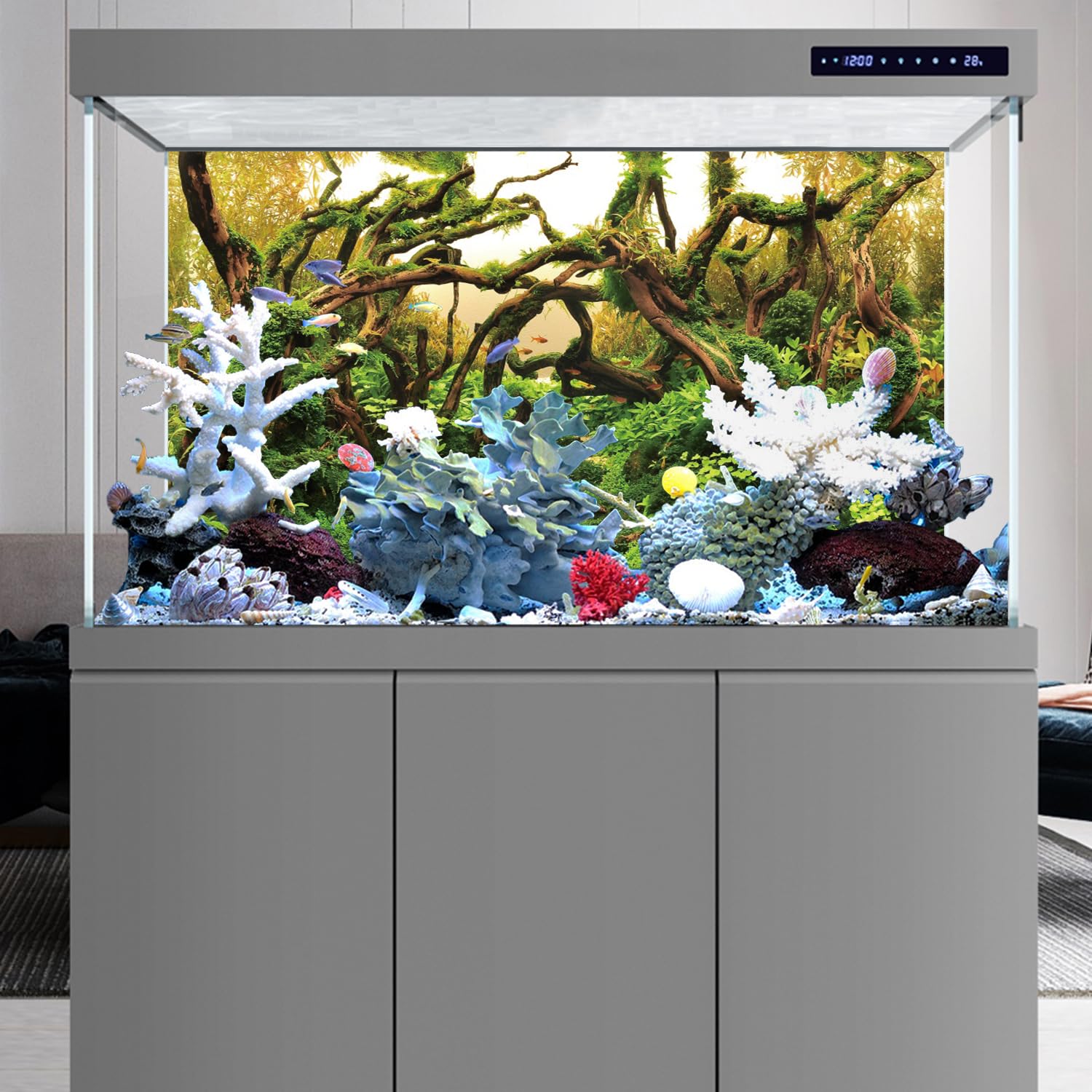 120x46cm Acquario Sfondo Rami Acquario Sfondo Pianta Acquatica Fiume Letto & Lago Acquario Sfondo Vinile