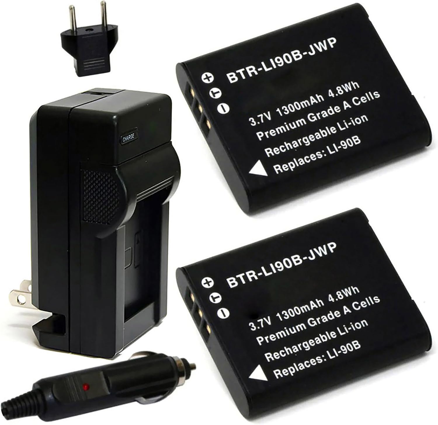 Replacement Battery for Olympus Tough TG-7 (2-Pack, 1300mAh) and Charger
