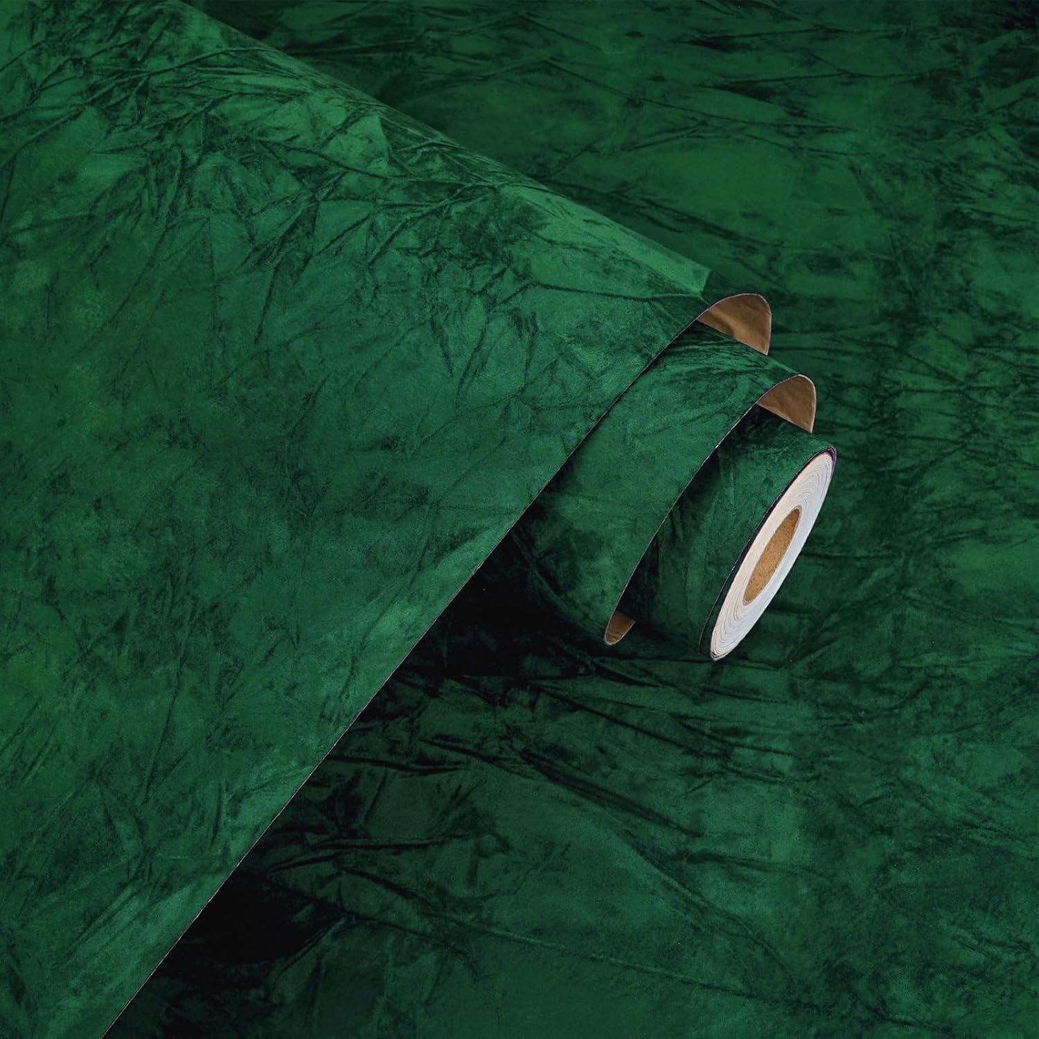 Wallercity Emerald Green Velvet Wallpaper Felt Drawer Liner Self Adhesive Textured Velvet Flocking Peel and Stick Vintage Green Adhesive Fabric Wallpaper for Dresser Lining Cabinets Mirror 12"X78.7"