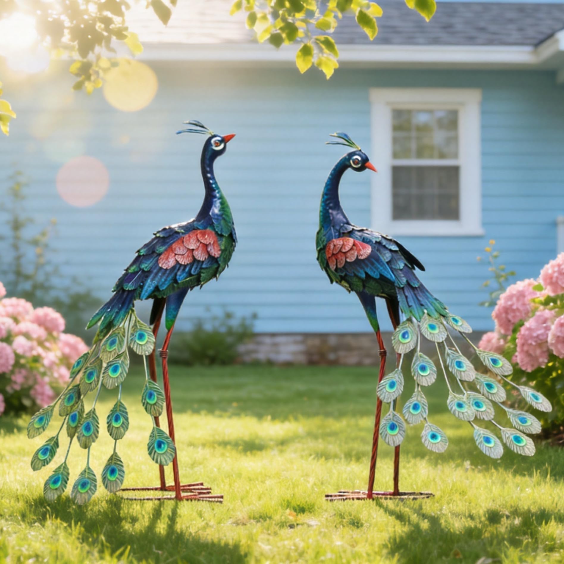 chisheen Garden Peacock Statue Metal Yard Art,1 Set