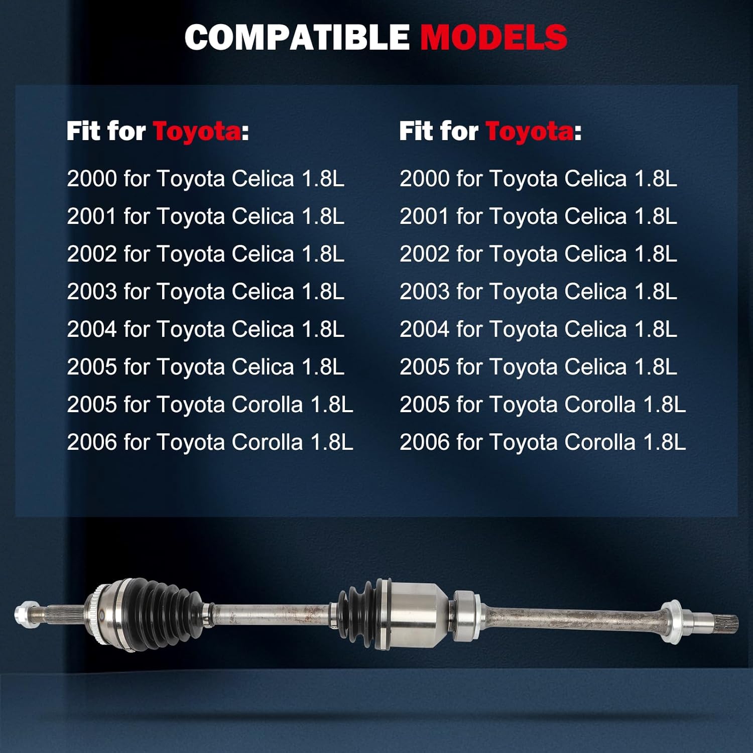cciyu CV Axle Shaft Assembly Fit 2000-2005 for Toyota Celica 1.8L,2005-2006 for Toyota Corolla 1.8L Front Right Passenger Side 66-5204