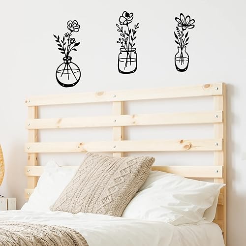 Miniatura 7 de qzmaikoo 3 piezas de flores de metal negro para decoración de pared jarrón de metal arte de pared esculturas de pared de metal para colgar en
