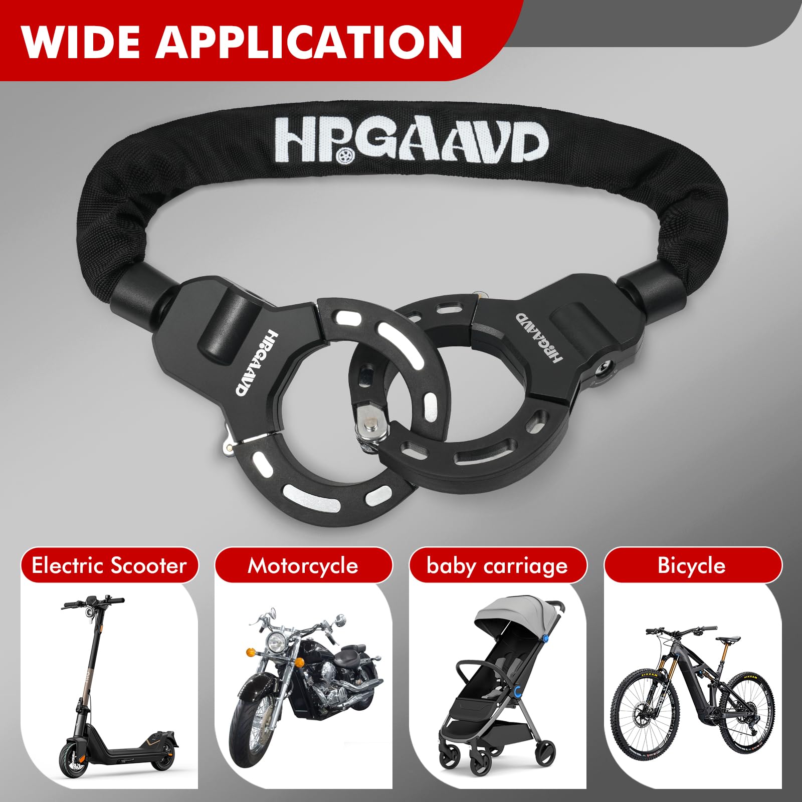 Antifurto Monopattino Elettrico，Antifurto Bicicletta，Lucchetto a Catena，Lucchetto ad alta sicurezza Catena da 8 mm per Scooter Elettrico/Biciclette/E-Bike/Passeggino/Moto