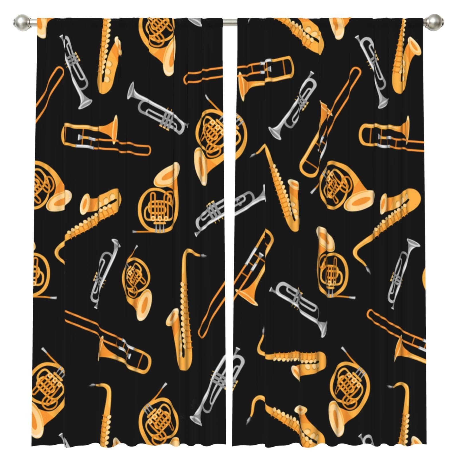 InOmak Saxophone Trombone Lover Music, 2 Panels Window Curtains 52 x 84 Inch Blackout Curtains for Living Room Bedroom