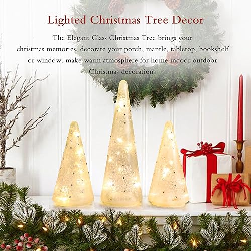 Miniatura 3 de MUMTOP Decoración de Navidad para interiores, juego de 3 luces de cristal para árbol de Navidad, árbol de Navidad de mesa a pilas con luces LED y