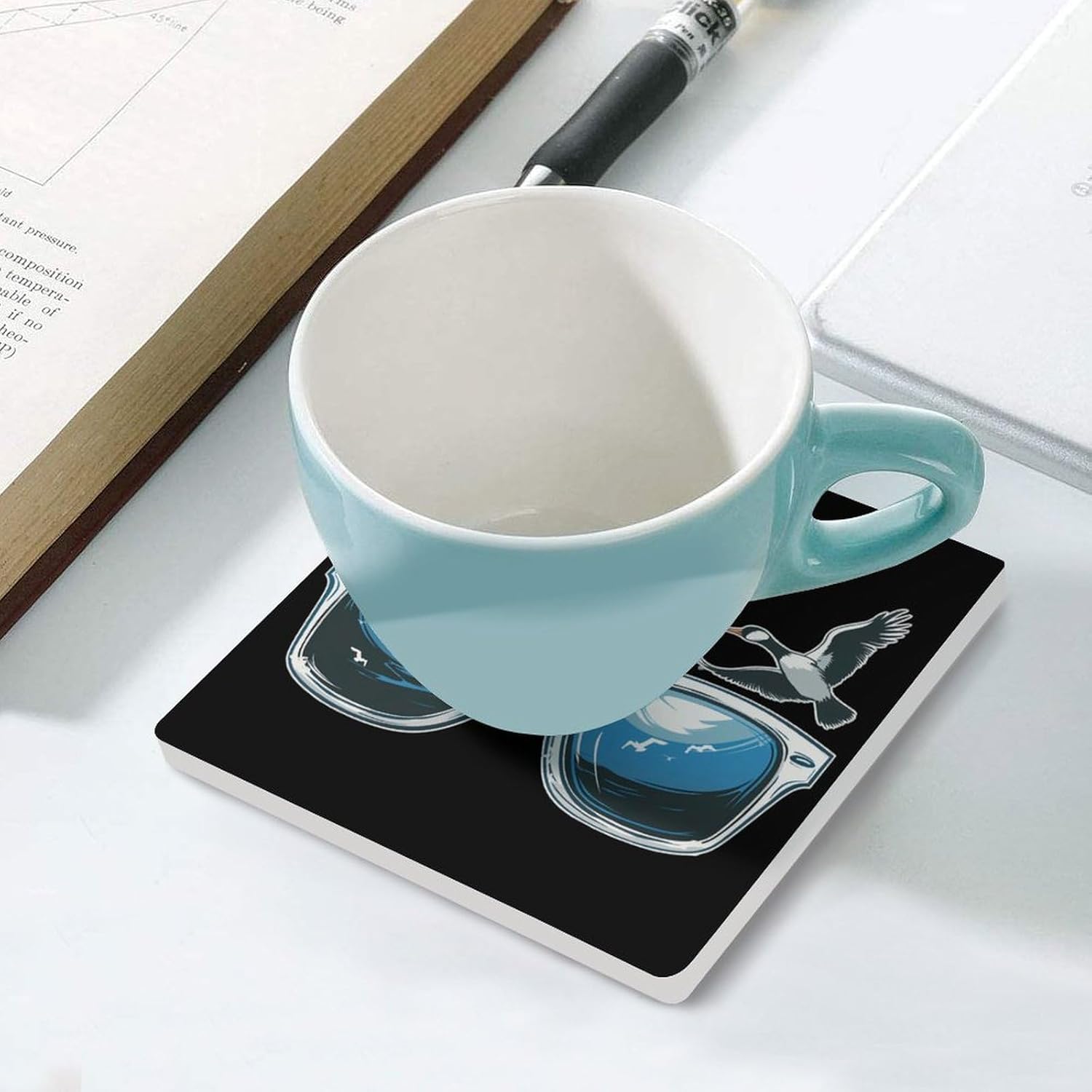 Talk to Me Goosees Coaster for Drinks Square Ceramic Table Coasters Stone Mat Crafts 6PCS Home Kitchen Decor