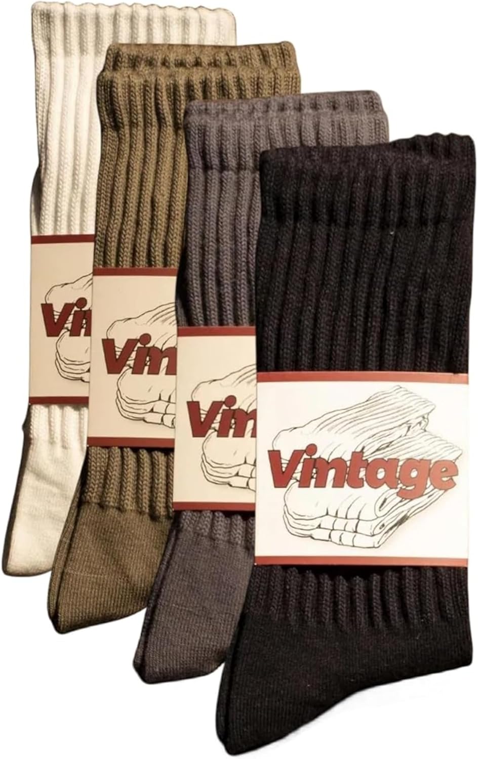 4 Pairs Natural 98% Cotton Socks for Women & Men Crew Seamless Cozy Fall Socks Breathable Unisex Slouchy Socks