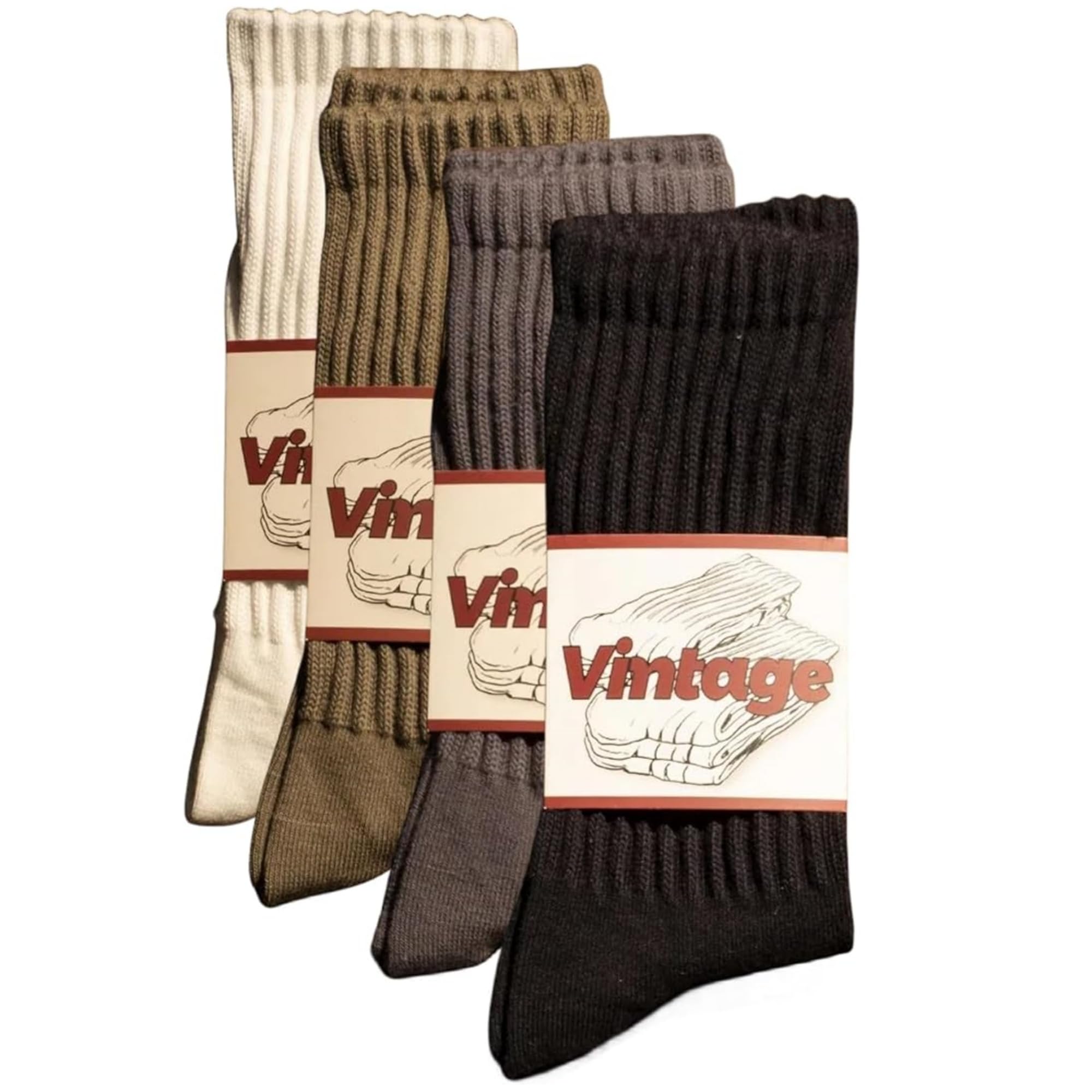 DAUCO 4 Pairs Natural 98% Cotton Socks for Women & Men Crew Seamless Cozy Fall Socks Breathable Unisex Slouchy Socks Size 10-13
