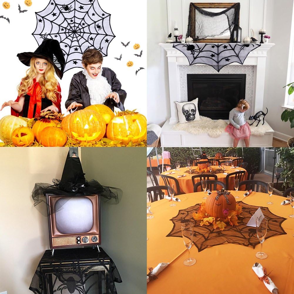Onе-Dау Sаlе: Uр tо 60% оƒƒ OurWarm PartyTalk Lace Spider Web Table Topper Cloth, 40-Inch Round Black Halloween Tablecloth for Halloween Table Decorations