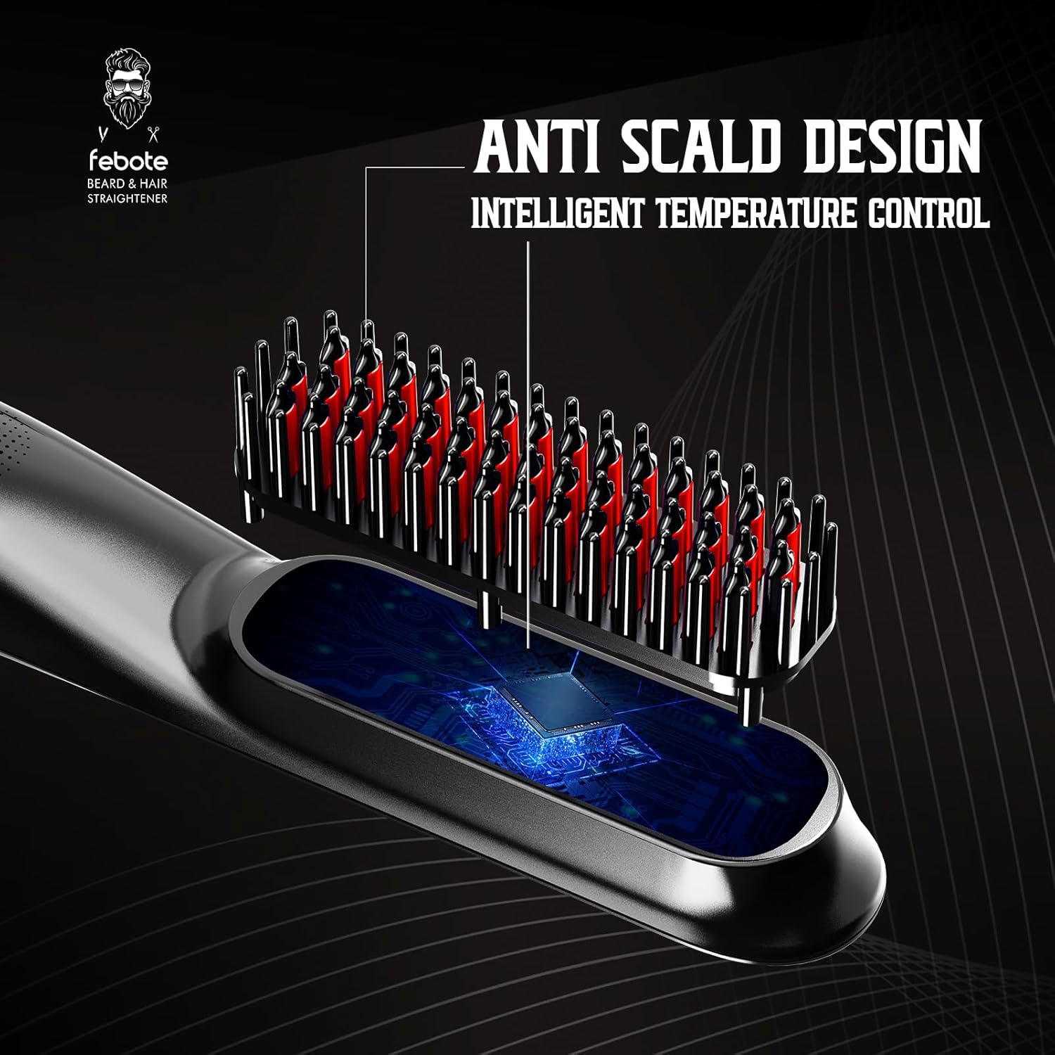 Heated Ionic Hair Straightening Brush for Men - 5 Temperature Settings, Anti-Scald, Beard Shaper & Travel Bag - Image 4