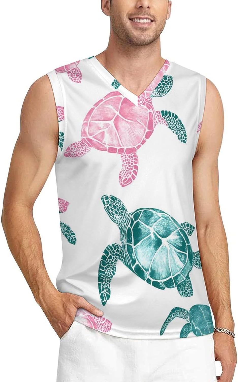Mutated Turtles Men's V-Neck Basketball Tank Top Sleeveless Workout Tank Shirts Gym Fitness Tees Vest