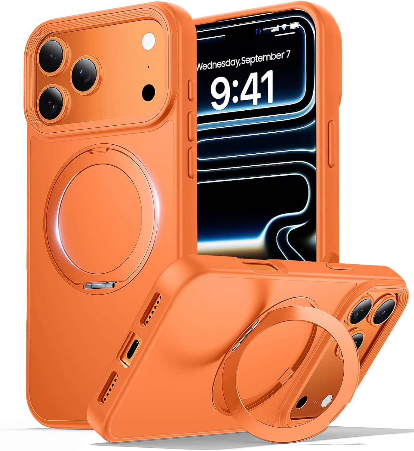 for iPhone 17 Pro Max Case with Stand,Fit for MagSafe,Military Drop Protection,Build in Magnetic Kickstand,Slim Phone Case for iPhone 17 Pro Max, 6.9",Matte Orange - Amazon product rated Grade B