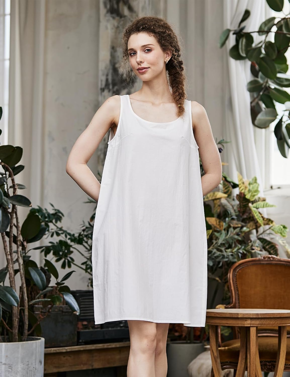 100% Washed Cotton Long Slip Dress Wide Strap Full Slip for Under Dresses Comfy Sleep Dress - Image 2