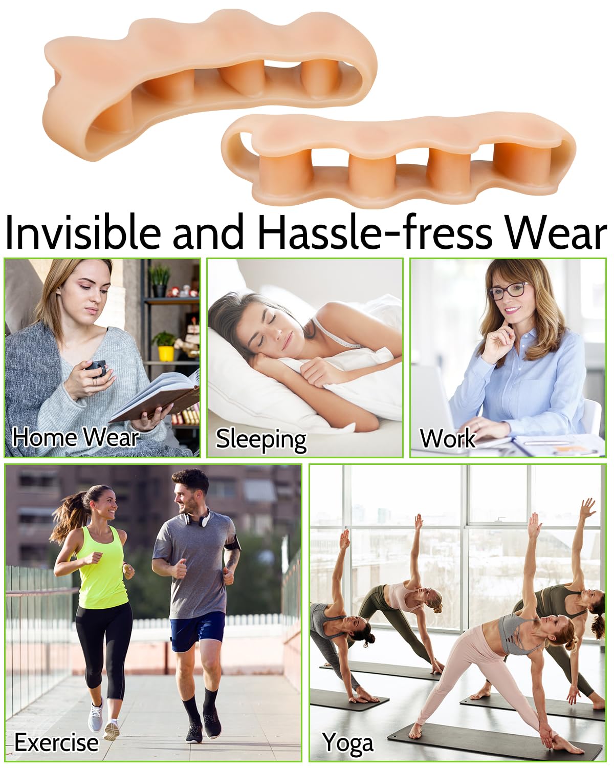 Silicone Toe Separators Spacers for Women and Men Bunion Corrector, Overlapping Toes Spreaders,Stretchers for Relieving Feet Plantar Fasciitis (Beige)