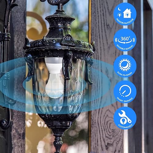 Miniatura 3 de eSenlite Toma de luz con sensor de movimiento, tornillo de movimiento de radar, adaptador de bombilla incandescente LED CFL, control regulable del