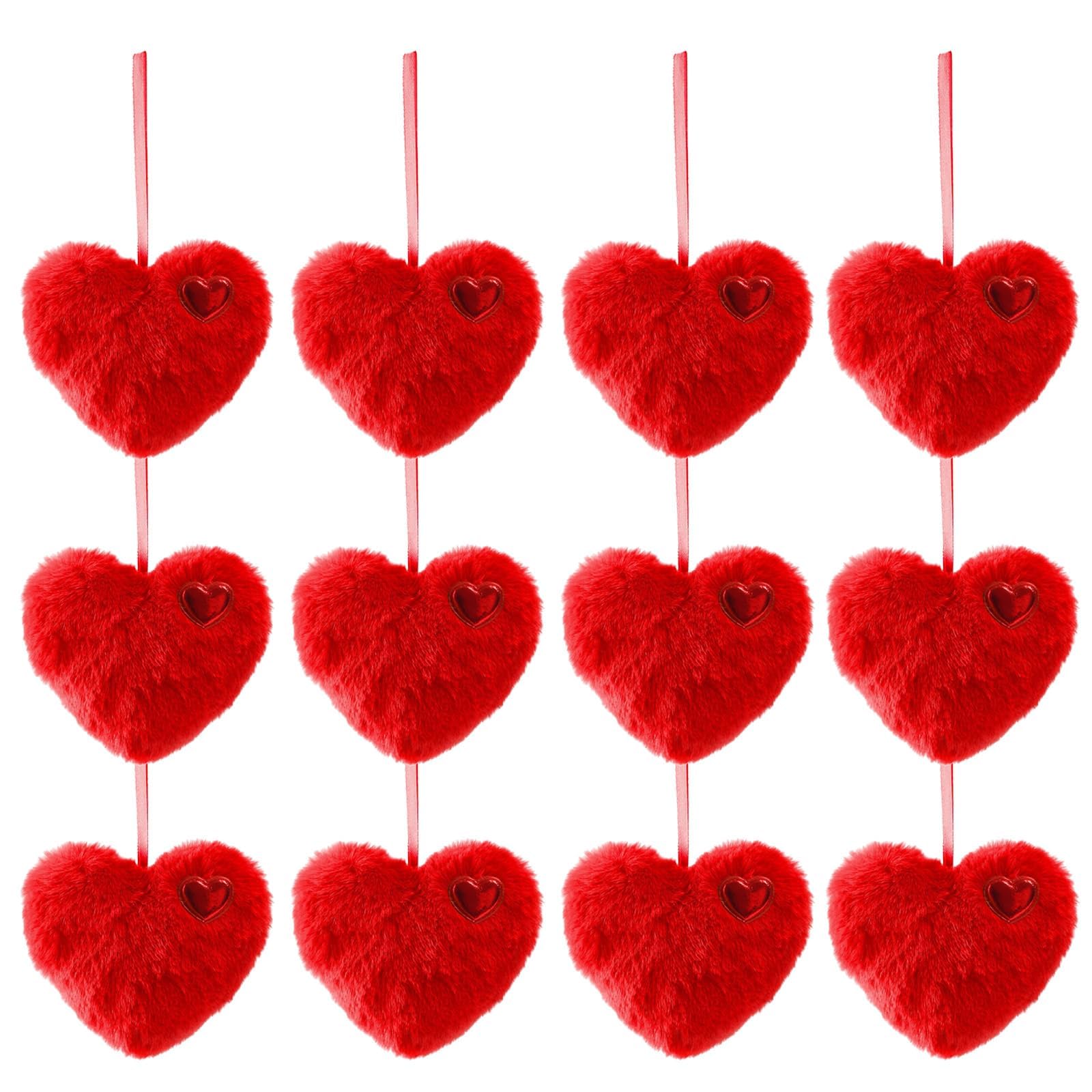 Day Decorations 6PCS Fuzzy Heart Plush Ornament Valentines Day Decorations
