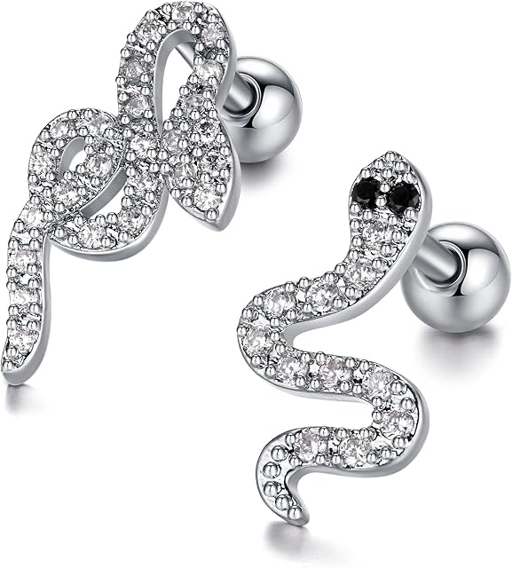 LAURITAMI 16G Helix Earring Studs Cartilage Piercing Surgical Steel 6mm CZ Diamond Snake Butterfly Tragus Conch Daith Piercing Jewellery