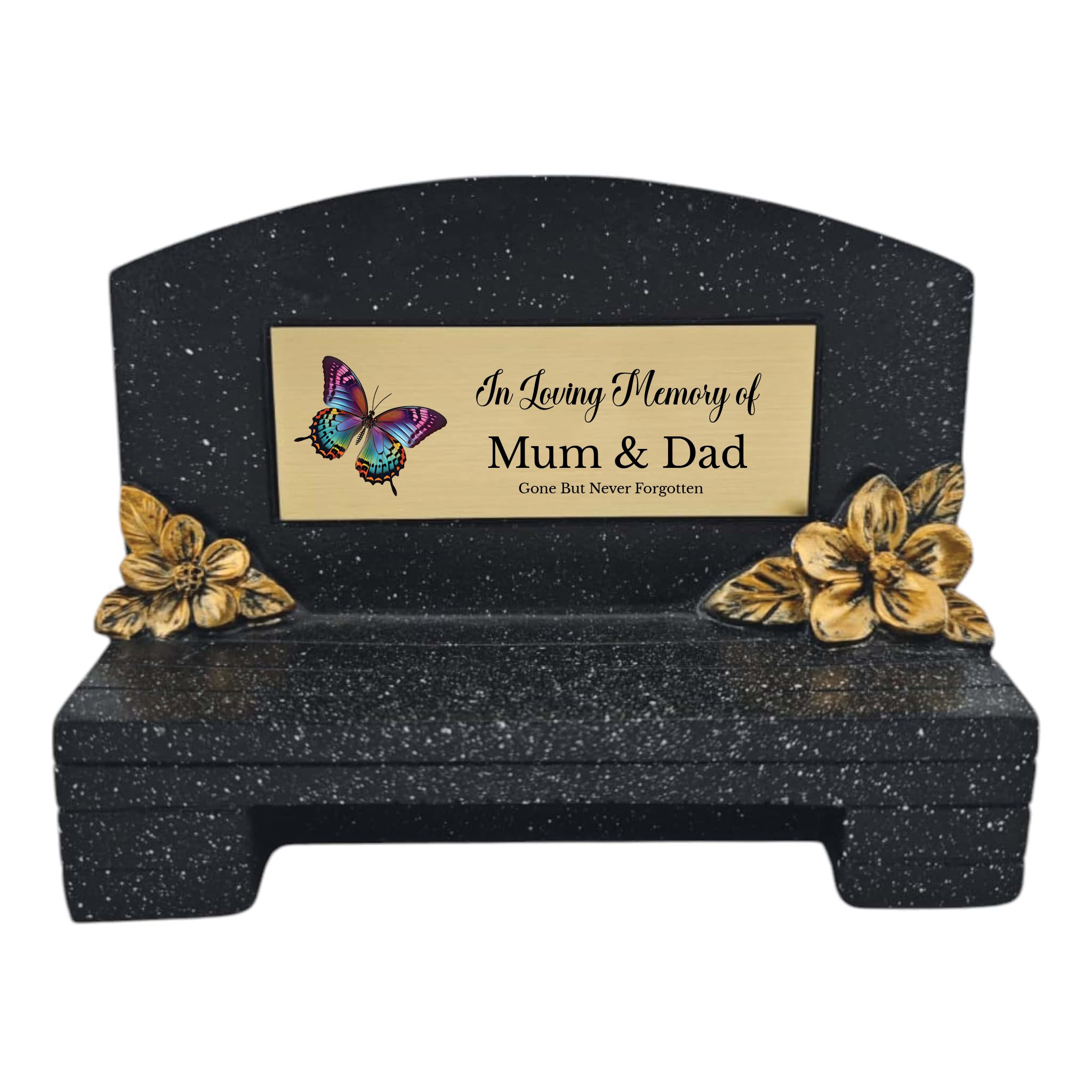 1stclassgifts In Loving Memory Of Memorial Bench With Plaque Grave Marker With Butterfly Design Mum Dad & Lots More Black/Gold (UV PRINTED) (Mum & Dad)