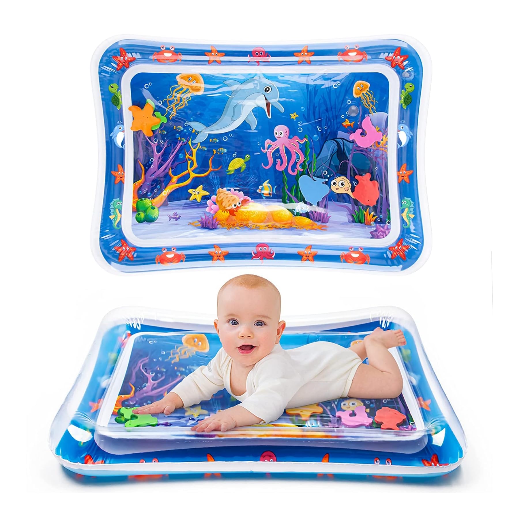 PYEBETummy Time Water Mat 丨Water Play Mat for Babies Inflatable Tummy Time Water Play Mat for Infants and Toddlers 3 to 12 Months Promote Development Toys Cute Baby Gifts (Blue)