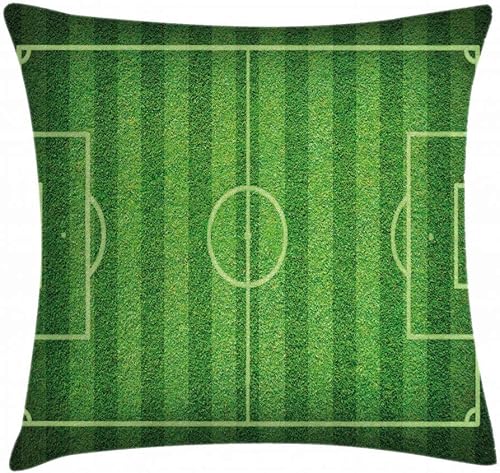 Miniatura 2 de Lunarable Funda de cojín deportiva con temática realista de césped verde, campo de fútbol, campo de competición de pasatiempos deportivos, funda de