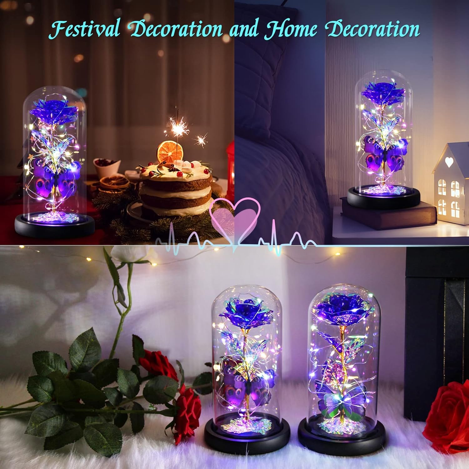 Valentines Day Rose Gifts for Her, Galaxy Purple Butterfly Rose in Glass Dome, Light Up Forever Roses Birthday Gifts for Women Mom Grandma, Eternal Rose Gift for Her Valentine Mothers Anniversary - Image 5