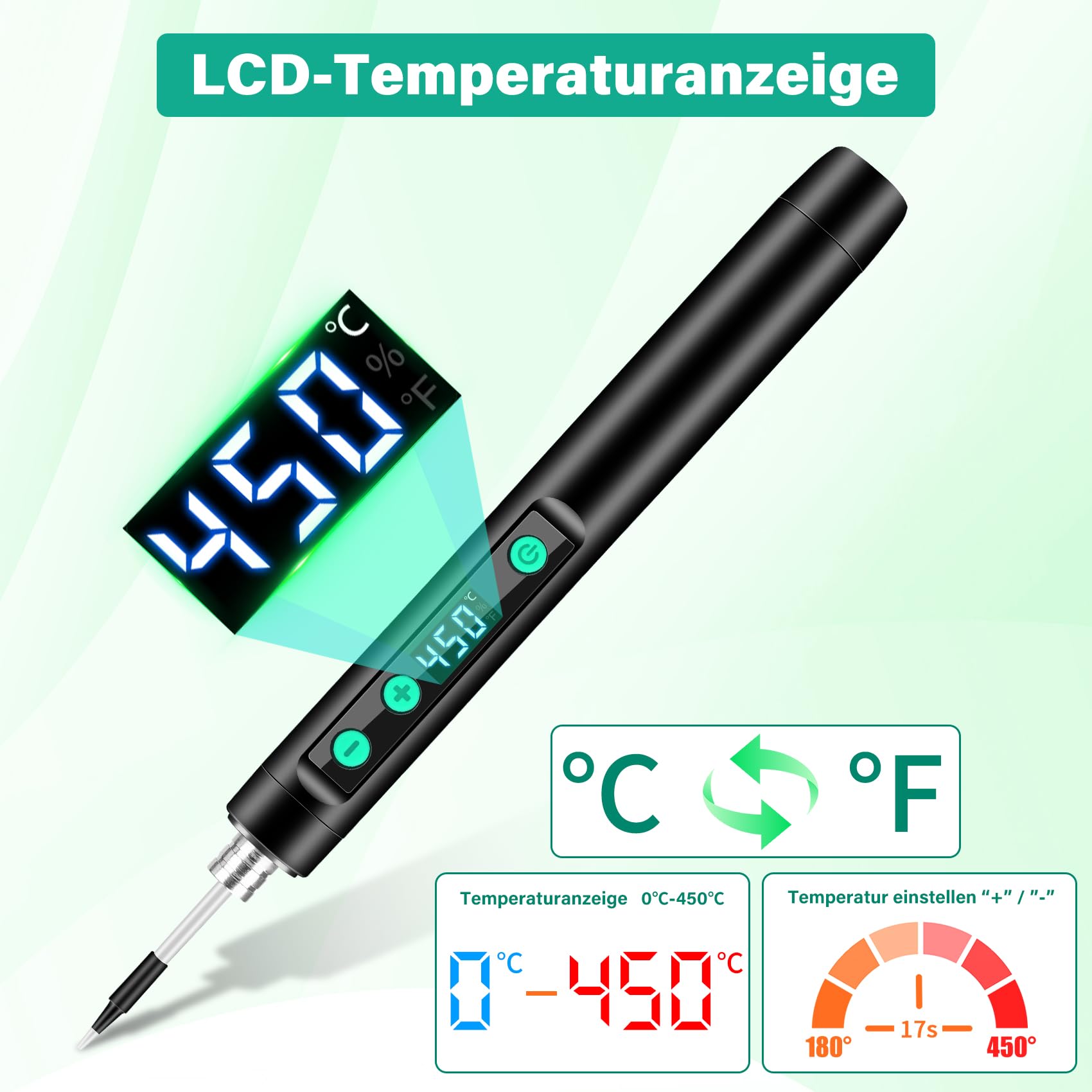 KKMOL Accu soldeerboutset, USB-oplaadbaar, met lcd