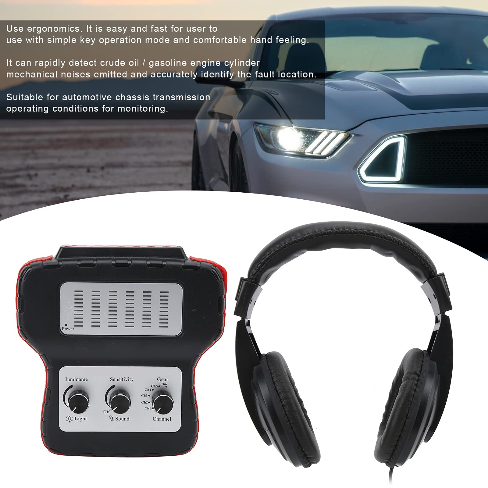 Probador De Ruido Automotriz, Multicanal 100Hz-10kHz Estetoscopio Electrónico De Coche De PVC ABS Confiable De Cobre Para Taller De Reparación