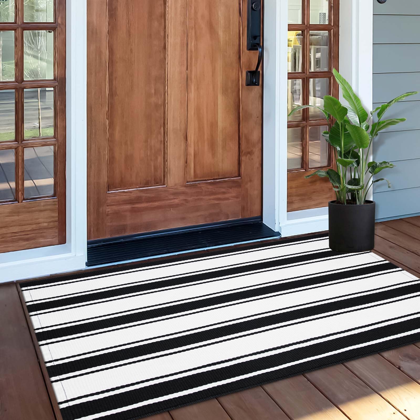 Black And White Striped Doormat